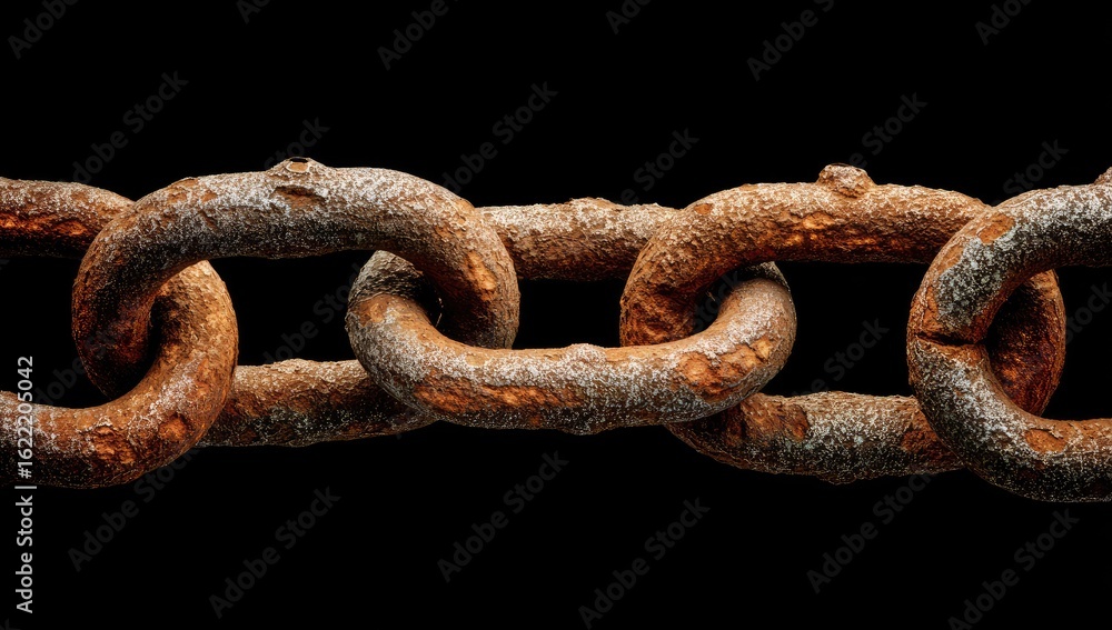 Fototapeta premium Rusted metal chain links against black background