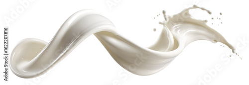 Twisting creamy milk splash wave, isolated on transparent cutout background