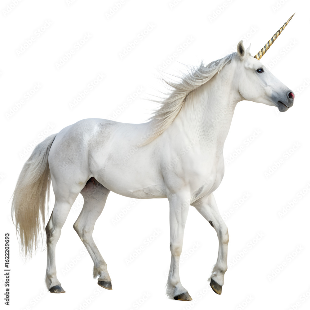 Obraz premium Unicorn 3D Rendering, Cartoon Plastic Style Icon, Pastel Colors, Isolated on White Background