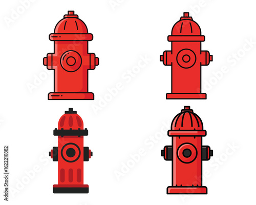 Four red fire hydrants isolated on white background, a vital piece of equipment for fire safety and emergency services in the city