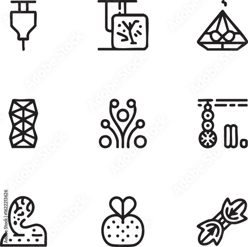 Organic and sustainable farming vector icon set outline icons,editable stroke grafting,ski lift,greenhouse,hydroponics,gene,irrigation,earthworm,fruit,compost