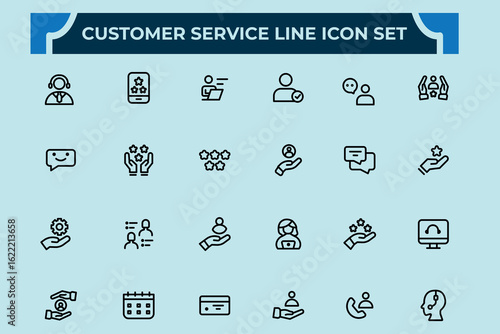 Customer Service new stylist  line icons. Contains related to assistance, help,help desk, technical ,experience, feedback,chat, question, Pixel perfect. Editable stroke.Vector illustration