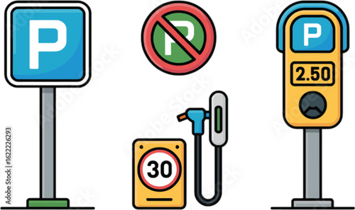 Parking signs and payment meter with speed limit no parking sign speed limit sign