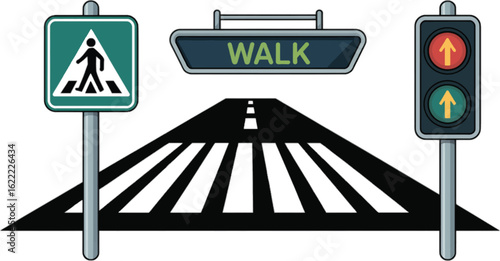 Pedestrian crossing with traffic signals and walk sign traffic light walk signal