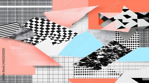 Abstract Geometric Collage with Coral Peach and Light Blue