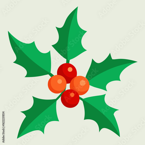 Festive holly with red and orange berries on a light background