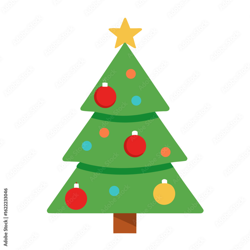 Fototapeta premium Festive green christmas tree with ornaments and star