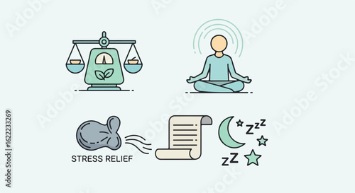 Meditation and Relaxation Icons for Stress Relief and Sleep