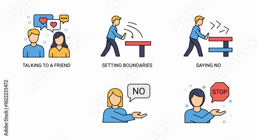 Communication and Boundaries Illustration for Social Interaction and Personal Limits