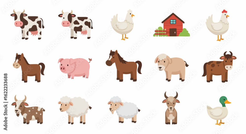 Obraz premium Farm Animal Collection Featuring Cows Chickens Horses Sheep Pigs and Ducks