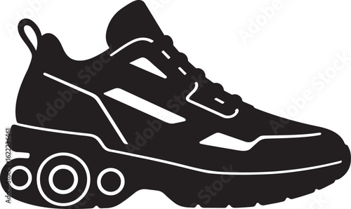 Simple Line Drawing of Retro Futuristic Sneakers Silhouette for Innovative Footwear Design