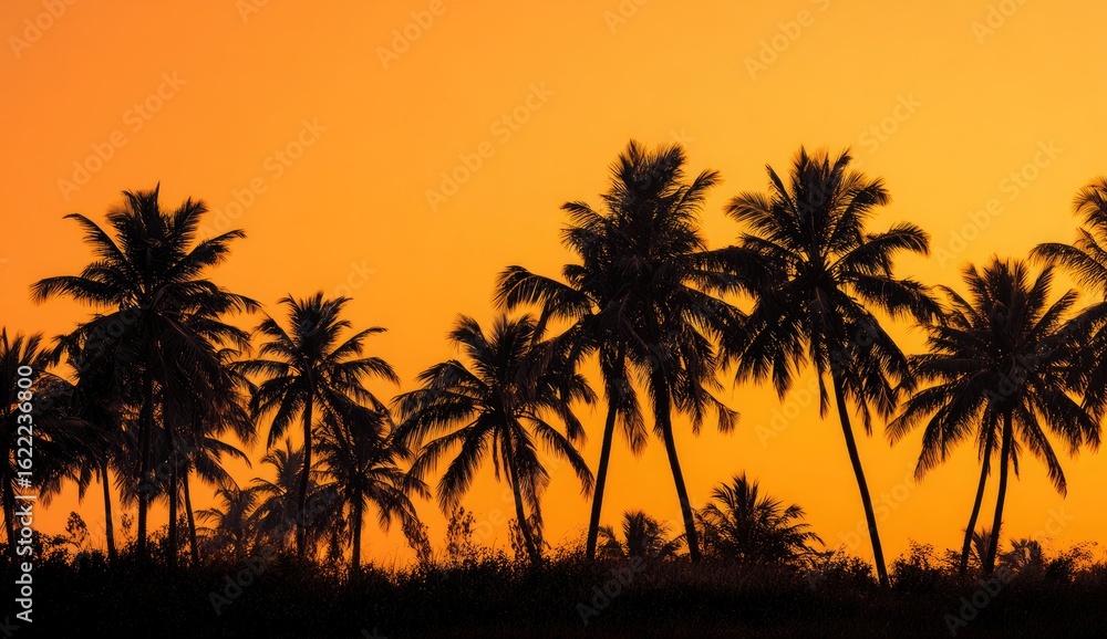 Obraz premium Silhouette palm trees at sunset (1)