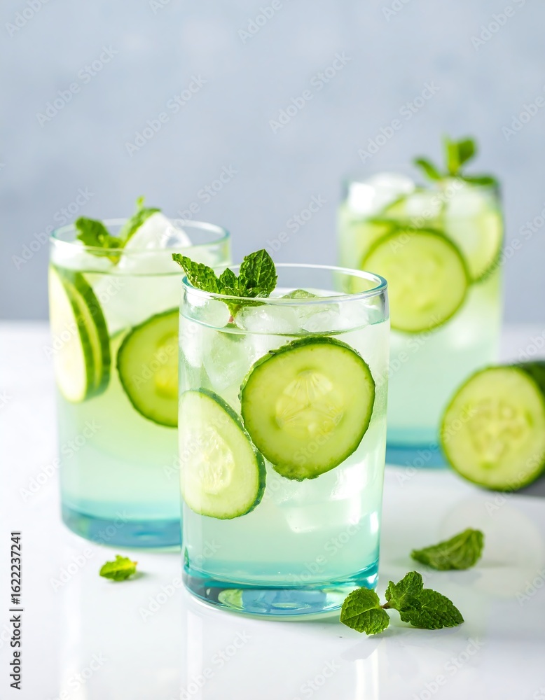Fototapeta premium Refreshing cucumber drinks with mint