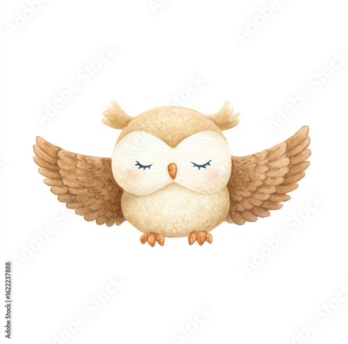 Cute Watercolor Owl with Open Wings