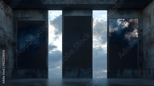 Abstract Dark Art Gallery Mockup with Sky View