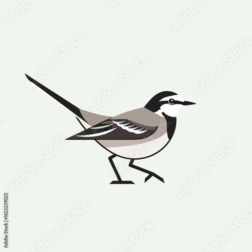 Stylized illustration of a bird with gray and black plumage walking.