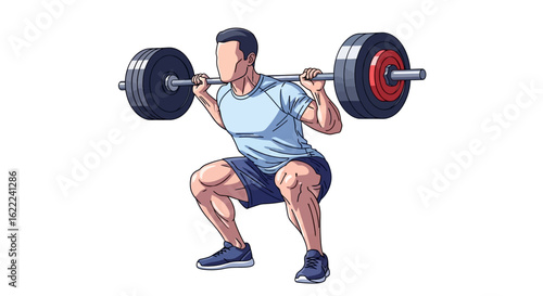 A faceless male athlete lifts a heavy barbell during a squat workout.