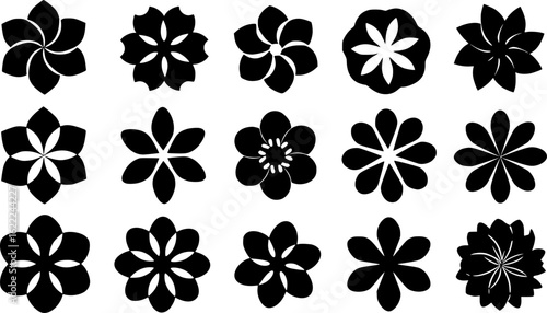 Flower icon set silhouettes, Abstract flower icon
