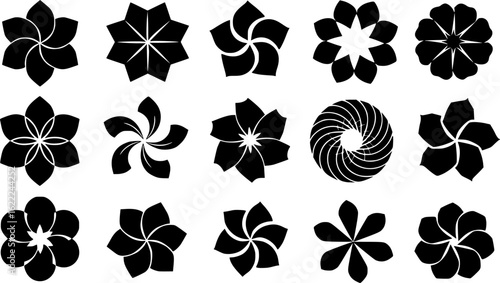 Flower icon set silhouettes, Abstract flower icon