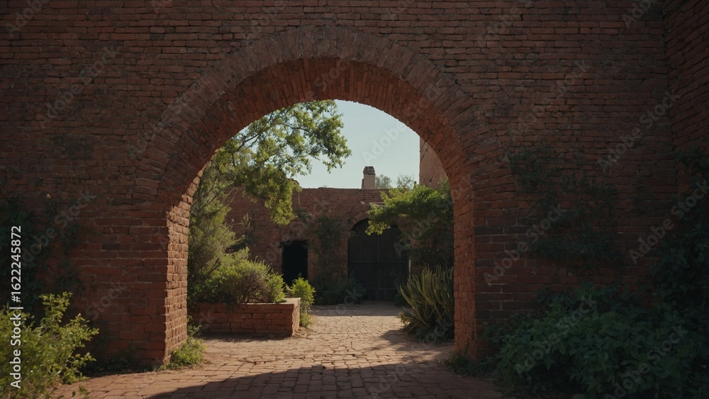 Obraz premium Dusty Brick Archway Leading to a Hidden Courtyard
