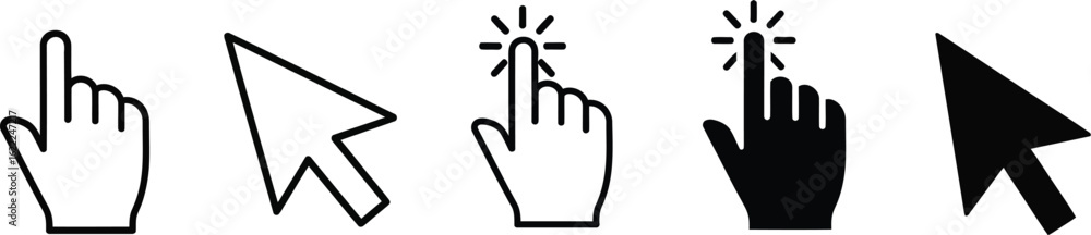 Obraz premium Vector art of collection of cursor and hand pointer icons isolated on white background for web design