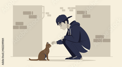 A Young Man Shares A Tender Moment Of Connection With A Stray Cat