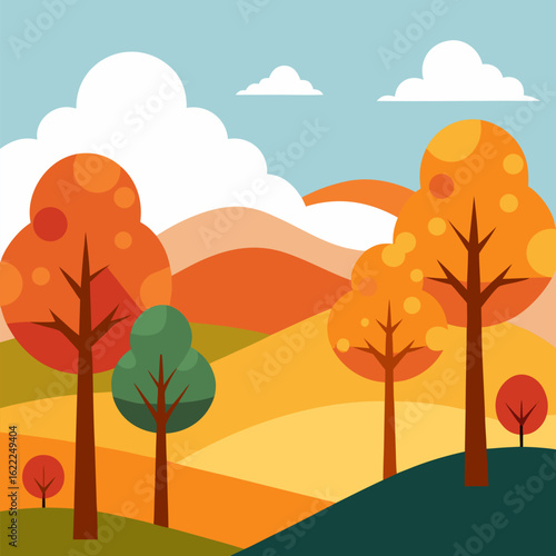 Autumn with trees vector landscape autumn background.