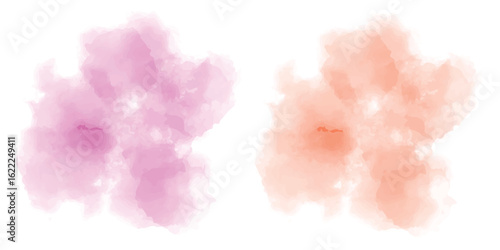 Pink and orange watercolor blot textures with soft gradients. Abstract artistic design perfect for digital art, stationery, educational projects, or backgrounds.