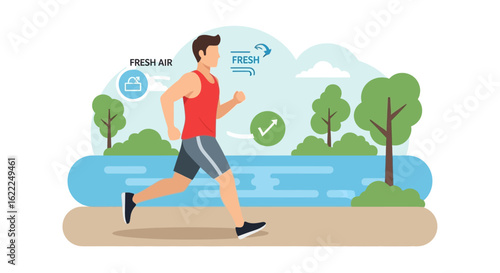 A man jogs along a path in a park, enjoying the fresh air and healthy lifestyle.