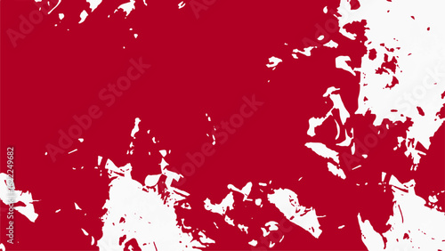 Abstract  bold red and white high-contrast pattern. Aggressive paint splatters or expressive ink blots dispersed across the canvas. Motion, energy, and raw emotion, with jagged irregular white shapes 