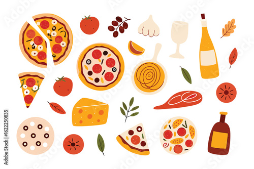 Pizza Delights: A mouthwatering composition of pizzas, fresh ingredients, and Italian culinary delights. Showcasing the essence of a flavorful meal and inviting appetite