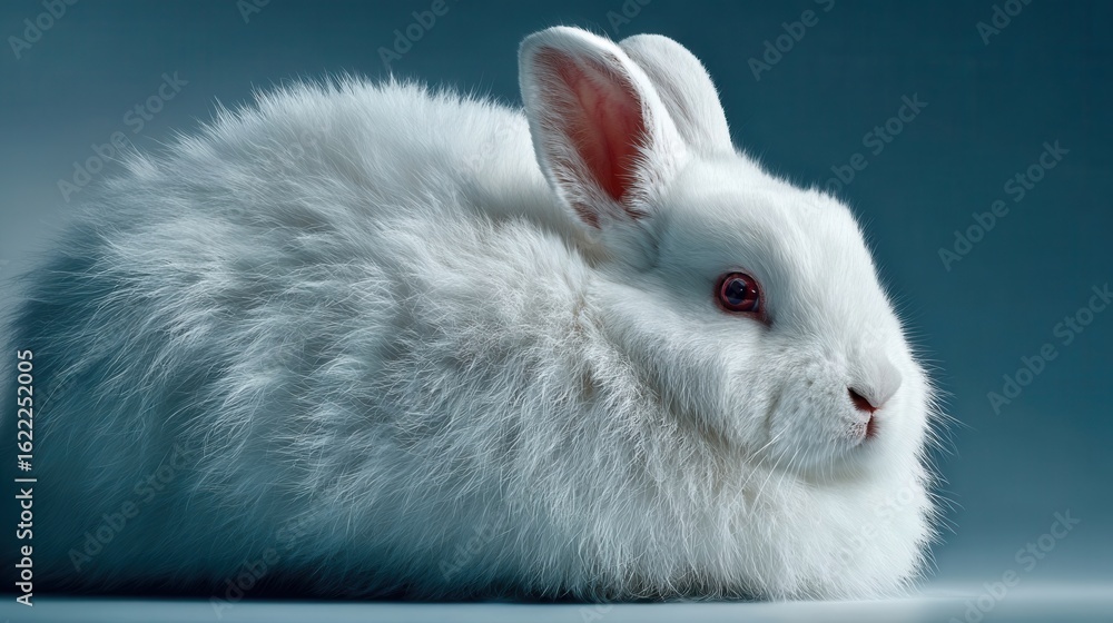 Obraz premium Captivating Advertising Portrait of a Fluffy White Rabbit in High-Quality Low Resolution