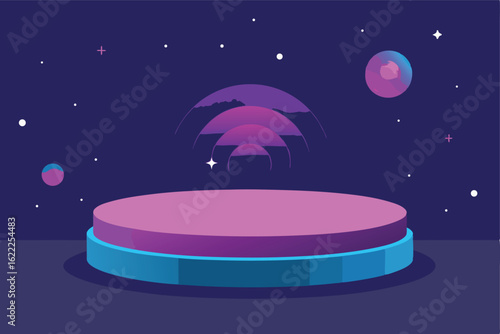 circular podium with a cosmic starry background  g.eps