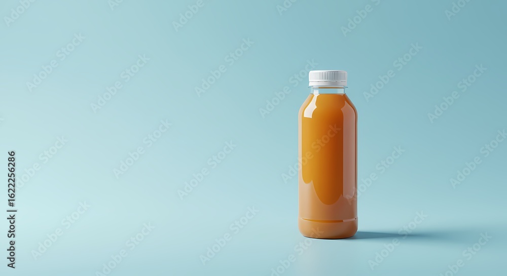 Orange Juice Bottle on Blue Background Orange Juice Bottle on Blue Background