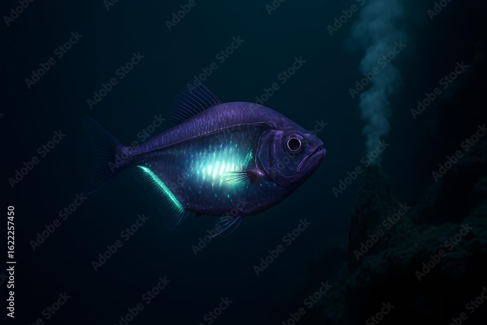 Naklejka premium Bioluminescent Hatchetfish Near Hydrothermal Vent