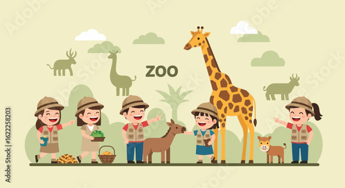 Cartoon Zoo Adventure With Children And Animals For A Fun Day Out