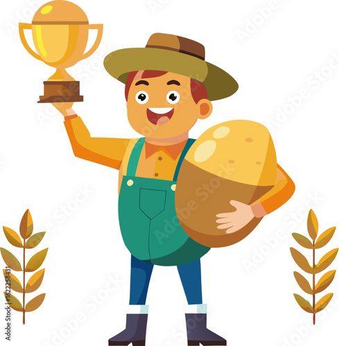 Farmer holding up a giant potato as a trophy