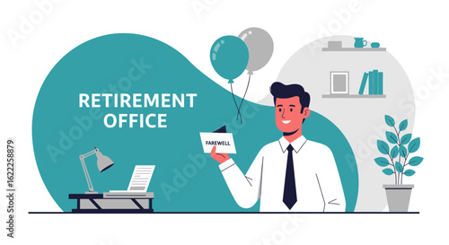 Celebrating Employee Retirement With Balloons and Farewell Message in Office
