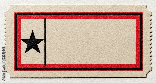 Blank vintage ticket stub.  Beige ticket with red border, black star and line