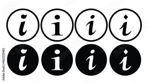 Information Icons in Circular Design – Bold and Italic Variants – Isolated on Transparent Background