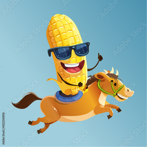 A banana with shades clings to a bucking corn dog in a wild snack rodeo of ridiculous fun.