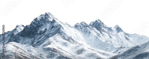 Snowy mountain range against a white background