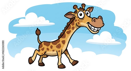 Funny giraffe head cartoon on white