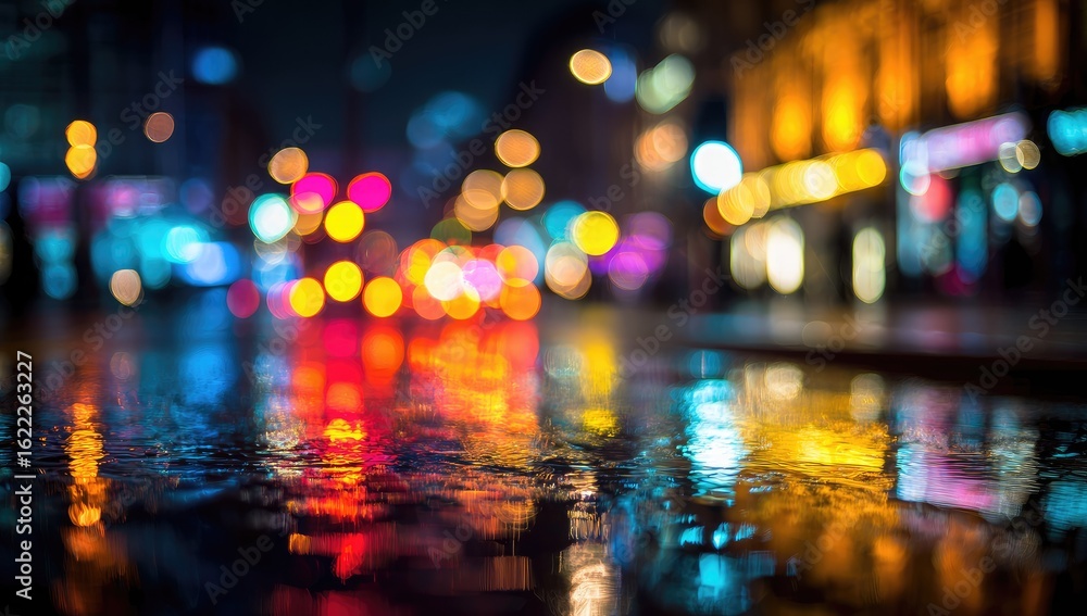 custom made wallpaper toronto digitalVibrant city lights reflected in a rain-slicked street at night