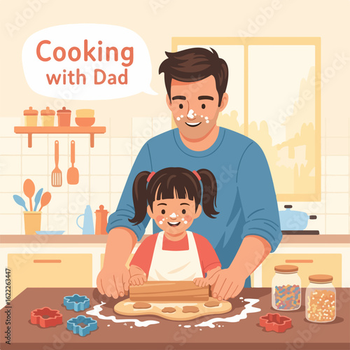 Heartwarming scene of father and daughter baking cookies together, creating cherished family memories with love and laughter in the kitchen