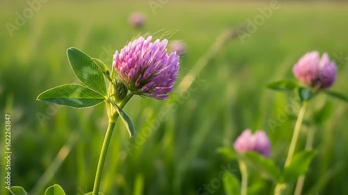 Pink clover flower in a field