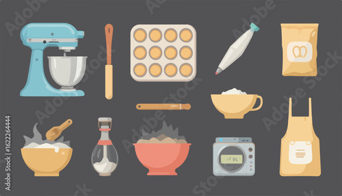 Baking tools illustration offering a charming, vintage aesthetic for all your kitchen and culinary projects. Perfect for websites, blogs, and menus