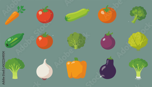 Vibrant vegetable assortment for healthy cooking illustrations, fresh produce concept for nutrition blogs and organic food marketing, vector elements