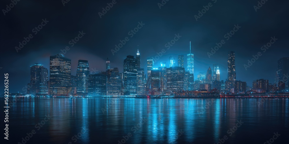Fototapeta premium Night cityscape reflected in calm water (7)