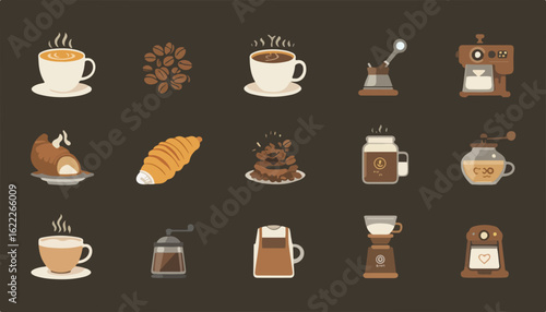 Warm coffee moments: Indulge in rich flavors with aromatic beans, pastries, and essential brewing tools for a comforting and energizing experience
